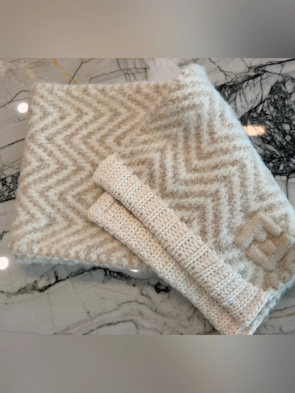 Fendi Cream Alpaca Beanie and Scarf Set
